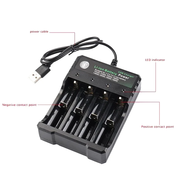 BMAX 18650 Lityum Pil USB Bağımsız 4 Yuvalı Şarj Cihazı Siyah - 3