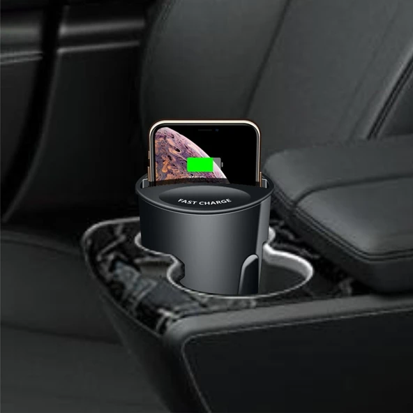 Araba Bardaklık Kablosuz Şarj Cihazı 4'ü 1 Arada Model X13 15W/10W/7.5W/5W Hızlı Şarj