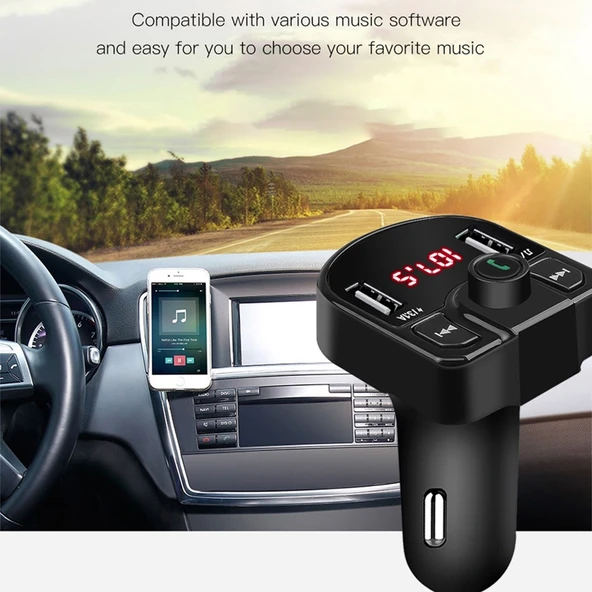 M9 Modeli Siyah Bluetooth MP3 Çift USB Araç Şarj Cihazı - 5