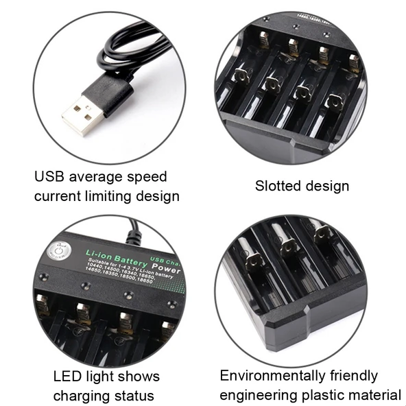 BMAX 18650 Lityum Pil USB Bağımsız 4 Yuvalı Şarj Cihazı Siyah - 4