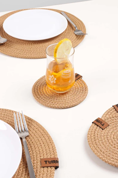 Dekoratif Salyangoz Jüt Dokuma Bardak Altlığı, 6'lı  Bardak Altlığı - 8