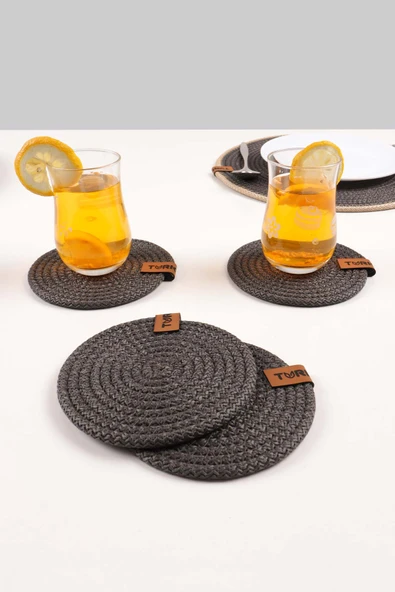 Dekoratif Salyangoz Jüt Dokuma Bardak Altlığı, 6'lı  Bardak Altlığı
