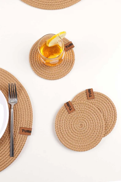 Dekoratif Salyangoz Jüt Dokuma Bardak Altlığı, 6'lı  Bardak Altlığı - 7
