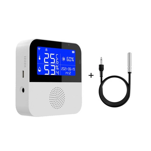 Tuya WIFI Sıcaklık ve Nem Sensörü 2.9 inç LCD Ekranlı Sensör Hattı Dahil