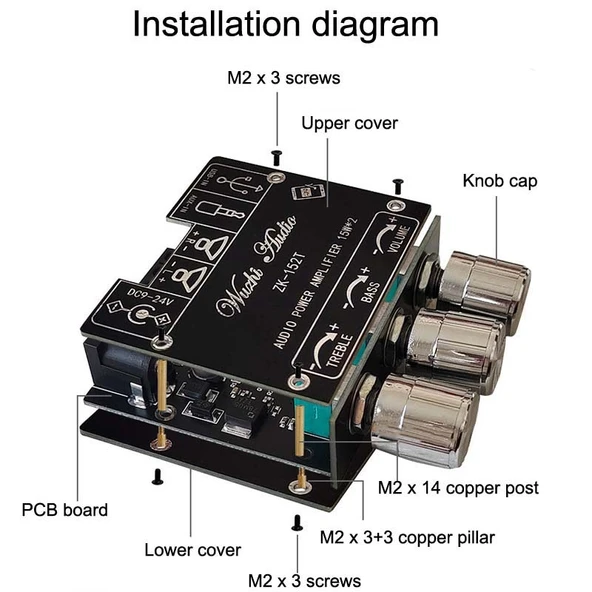 ZK-LT21 Mini Bluetooth 5.1 Ses Alıcı Modülü Güç Amplifikatörlü Dijital D Stereo Çift Kanal - 4