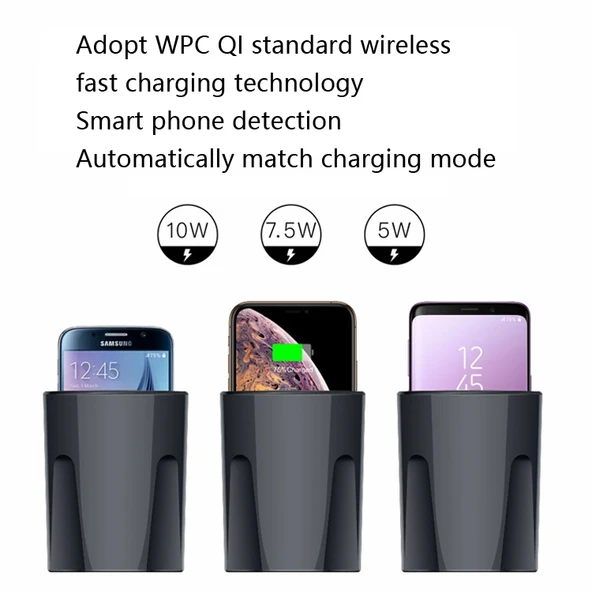 Araba Bardaklık Kablosuz Şarj Cihazı 4'ü 1 Arada Model X13 15W/10W/7.5W/5W Hızlı Şarj - 7