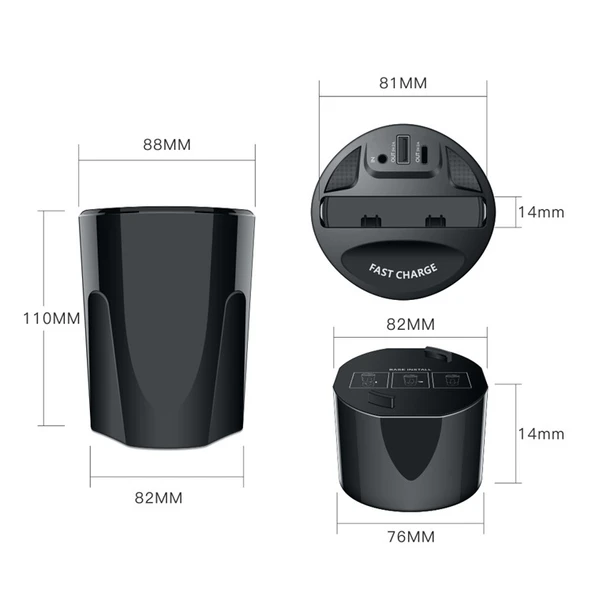 Araba Bardaklık Kablosuz Şarj Cihazı 4'ü 1 Arada Model X13 15W/10W/7.5W/5W Hızlı Şarj - 2