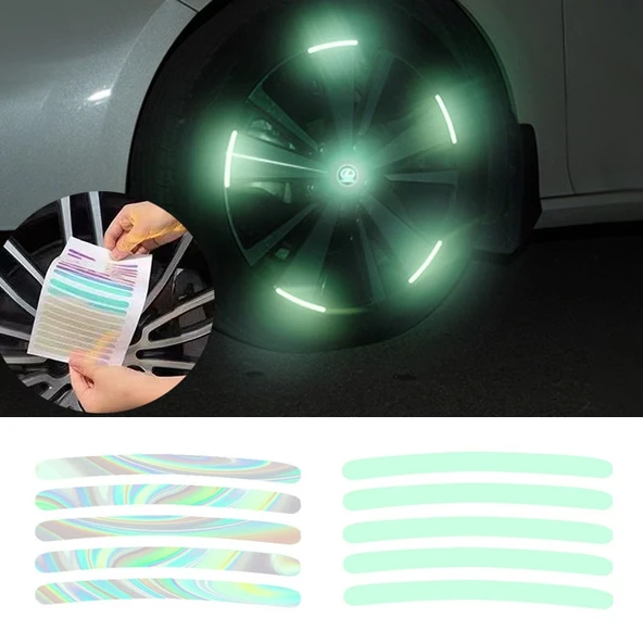 20 Parça Araba Gökkuşağı Jant Reflektörlü Lastik Işıklı Uyarı Süsü - 2
