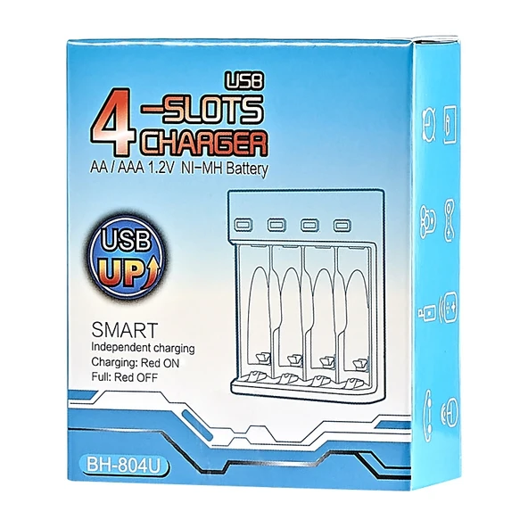 BMAX BH 804U 1.2V AA AAA Şarj Edilebilir Pil 4 Yuvalı Mikro USB Şarj Cihazı Siyah - 4