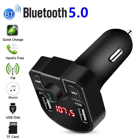 M9 Modeli Siyah Bluetooth MP3 Çift USB Araç Şarj Cihazı - 2