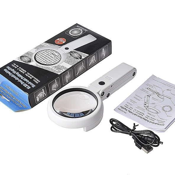 USB Şarjlı LED Işıklı El Büyüteci 5X ve 11X Büyütme FS 75RC - 6