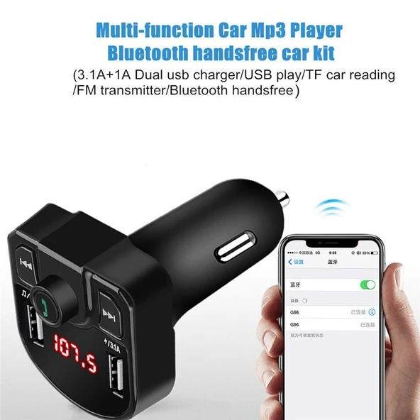 M9 Modeli Siyah Bluetooth MP3 Çift USB Araç Şarj Cihazı - 4