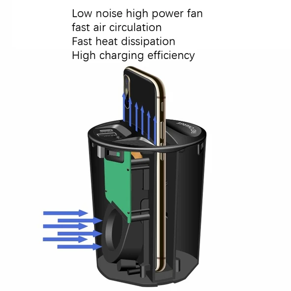 Araba Bardaklık Kablosuz Şarj Cihazı 4'ü 1 Arada Model X13 15W/10W/7.5W/5W Hızlı Şarj - 6