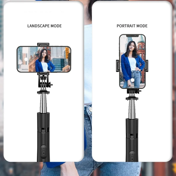 Kablosuz Bluetooth Selfie Çubuğu Canlı Yayın Teleskopik Stand Q05 Siyah - 6