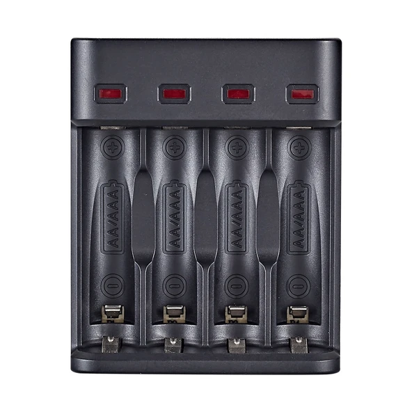 BMAX BH 804U 1.2V AA AAA Şarj Edilebilir Pil 4 Yuvalı Mikro USB Şarj Cihazı Siyah