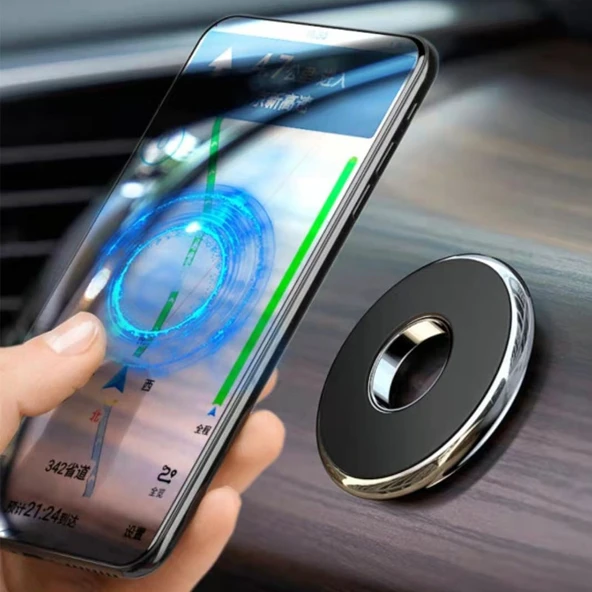 Q6 Manyetik Araç Telefon Tutucu Siyah Yuvarlak Gösterge Paneli Navigasyon Aparatı - 4