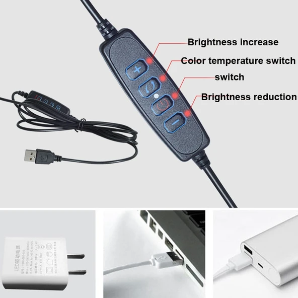 6 Inç Ayarlanabilir Sıcaklıklı Güçlü Klipsli LED Halka Işık Masaüstü Bilgisayar Klipsi 2 Metre Kablo - 4