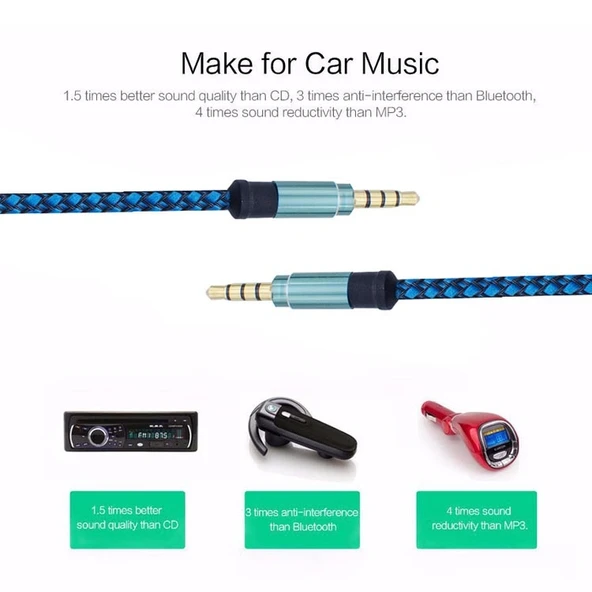 3.5mm Erkek Erkek Araba Stereo Altın Kaplama AUX Ses Kablosu 1.5 Metre Siyah - 3