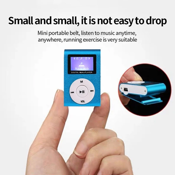 128MB Hafızalı Mini Metal Lavalier MP3 Müzik Çalar Ekranlı Gri - 6