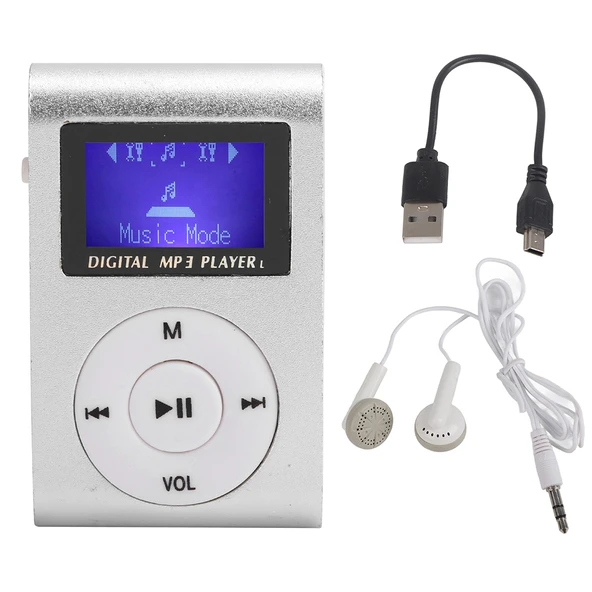 128MB Hafızalı Mini Metal Lavalier MP3 Müzik Çalar Ekranlı Gri