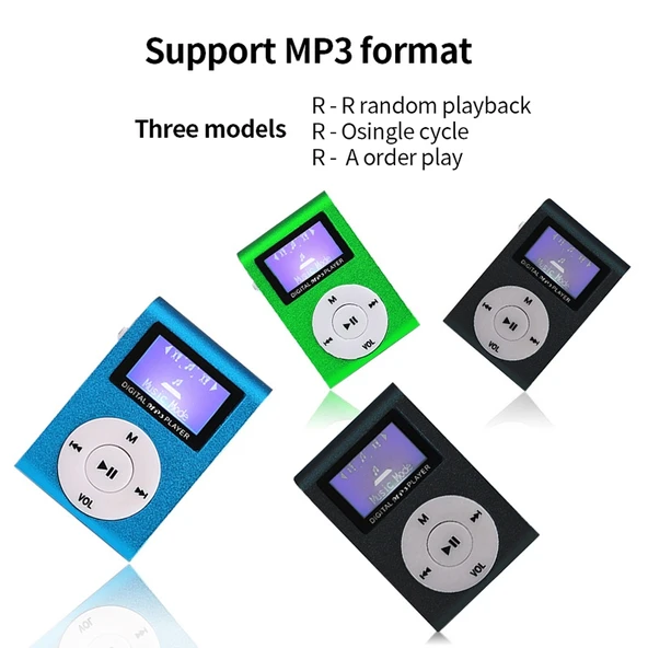 128MB Hafızalı Mini Metal Lavalier MP3 Müzik Çalar Ekranlı Gri - 5