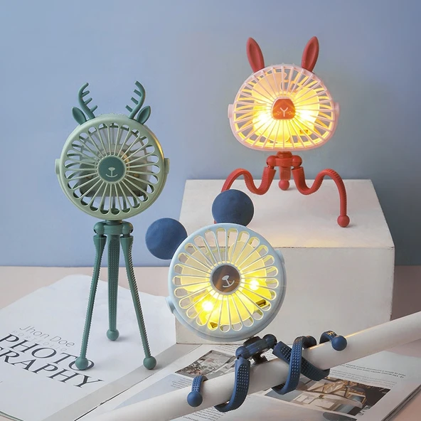 Mini Ahtapot Gece Lambası Fan USB Şarjlı Taşınabilir Bebek Arabası İçin Sevimli Çocuk Vantilatörü - 2