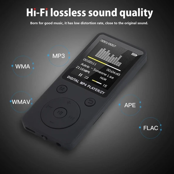 Taşınabilir MP4 Kayıpsız Ses Müzik Çalar FM Radyo Kayıtlı Mini Mavi Hafızasız - 6