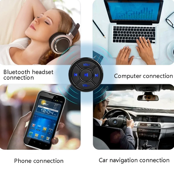 Araba Telefon Uzaktan Kumandası Bluetooth Kablosuz Çoklu Medya Butonlu Gümüş - 7