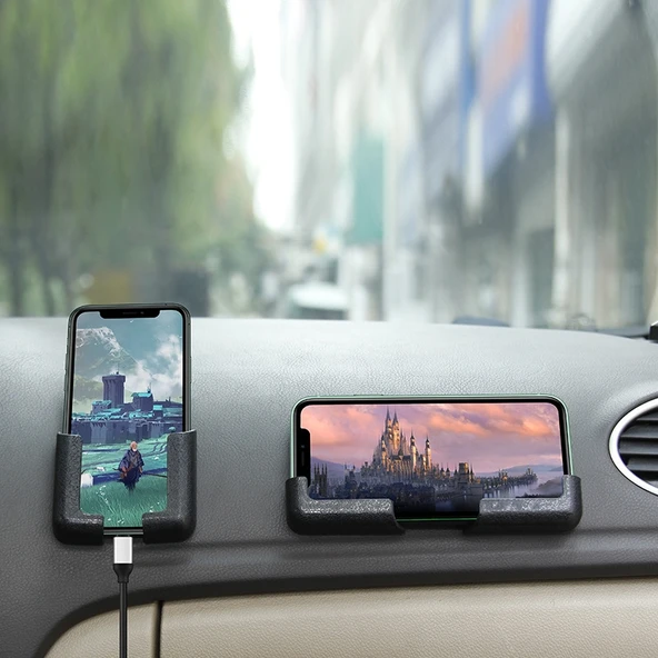 Araç Sürüş Kontrol Ünitesi Yapıştırmalı Ayarlanabilir Genişlikte Siyah Telefon Tutucu 1 Çift - 2