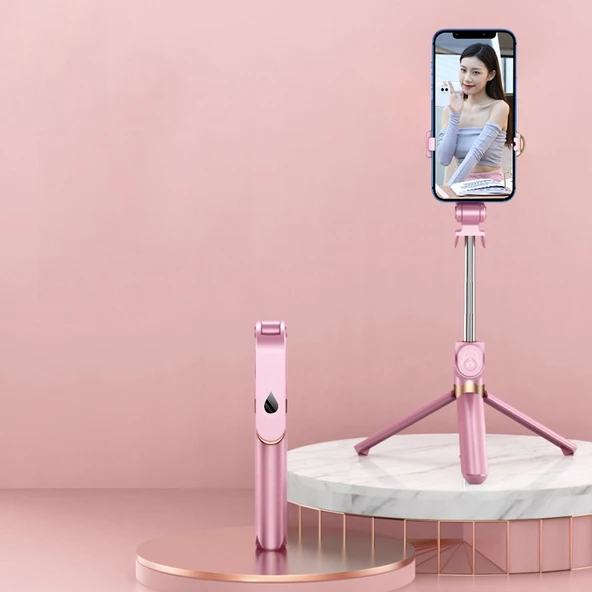 XT06 Canlı Güzellik Bluetooth Tripod Selfie Çubuğu Pembe