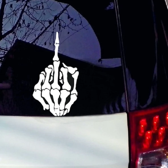 10 Adet Beyaz Reflektörlü Araba ve Motosiklet Stickerı Orta Parmak Tasarımlı - 3