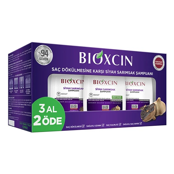 Bioxcin Siyah Sarımsaklı 3x300 ml Saç Dökülmesine Karşı Şampuan ürün görseli 1