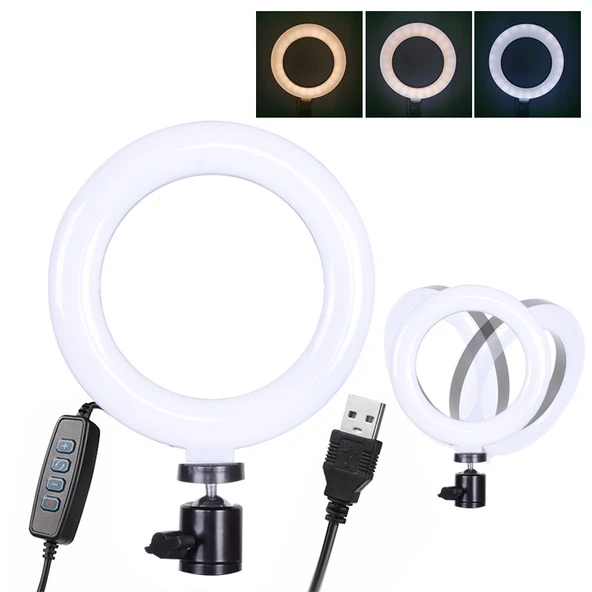 6 Inç Ayarlanabilir Sıcaklıklı Güçlü Klipsli LED Halka Işık Masaüstü Bilgisayar Klipsi 2 Metre Kablo - 2