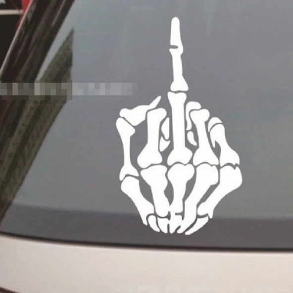 10 Adet Beyaz Reflektörlü Araba ve Motosiklet Stickerı Orta Parmak Tasarımlı - 2