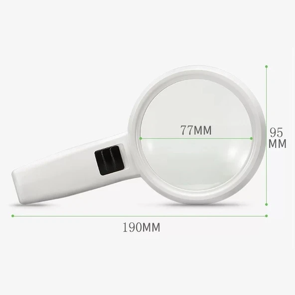Eldivenli 95mm 10 Kat Büyütmeli LED Işıklı El Tipi Büyüteç - 2