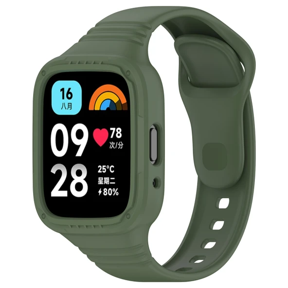 Xiaomi Redmi Watch 3 Active Tam Kapsül Silikon Saat Kayışı Koyu Yeşil