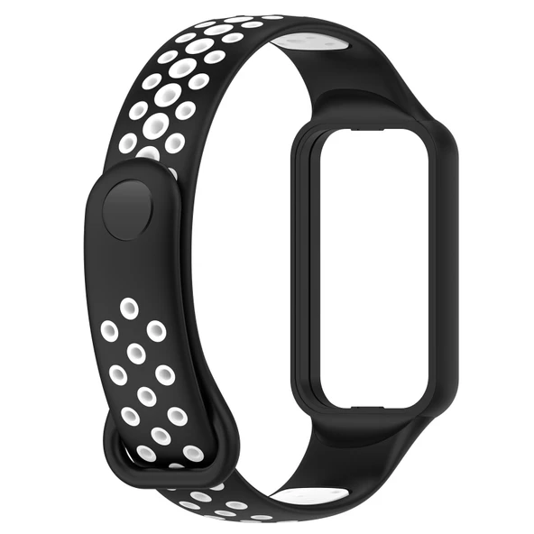 Xiaomi Smart Band 8 Active Çift Renkli Nefes Alabilir Spor Silikon Saat Kayışı Siyah Beyaz - 3