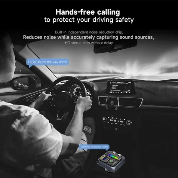 MT04 Araç Bluetooth Adaptörü Type-C ve USB Şarj Cihazı FM Verici HiFi Müzik MP3 Çalar - 3