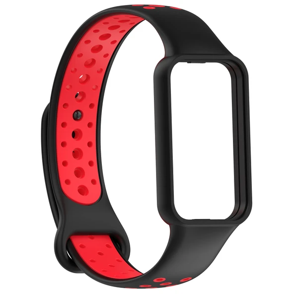Xiaomi Smart Band 8 Active Siyah Kırmızı Çift Renkli Nefes Alabilir Spor Silikon Saat Kayışı - 4