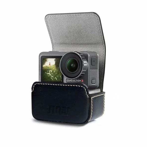 Su Geçirmez Mini Deri Taşıma Kutusu Siyah DJI Osmo Action GoPro SJCAM Xiaomi Mi Jia Uyumlu - 3