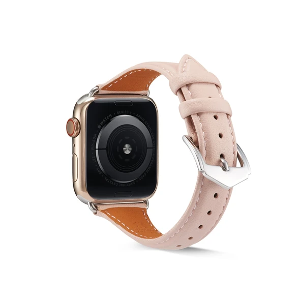 Apple Watch 3 2 1 Serisi 38mm İnce Deri Kordon Pembe - 4