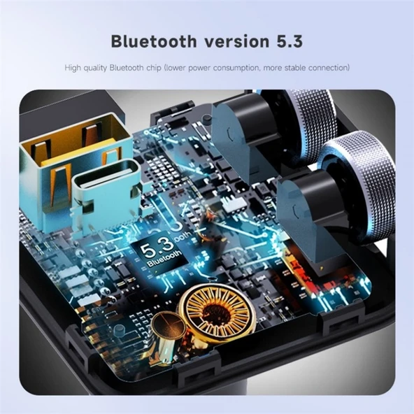 MT04 Araç Bluetooth Adaptörü Type-C ve USB Şarj Cihazı FM Verici HiFi Müzik MP3 Çalar - 2