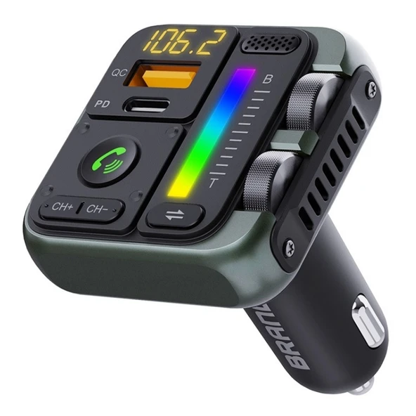 MT04 Araç Bluetooth Adaptörü Type-C ve USB Şarj Cihazı FM Verici HiFi Müzik MP3 Çalar