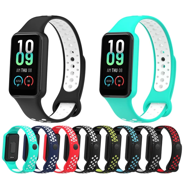 Xiaomi Smart Band 8 Active Siyah Kırmızı Çift Renkli Nefes Alabilir Spor Silikon Saat Kayışı - 5