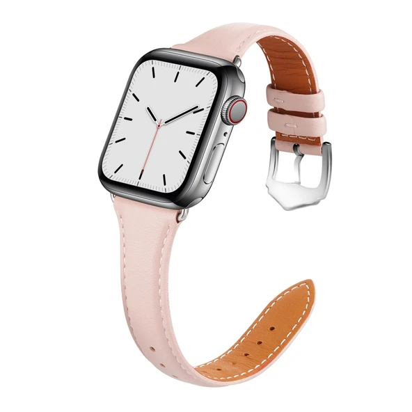 Apple Watch 3 2 1 Serisi 38mm İnce Deri Kordon Pembe - 2