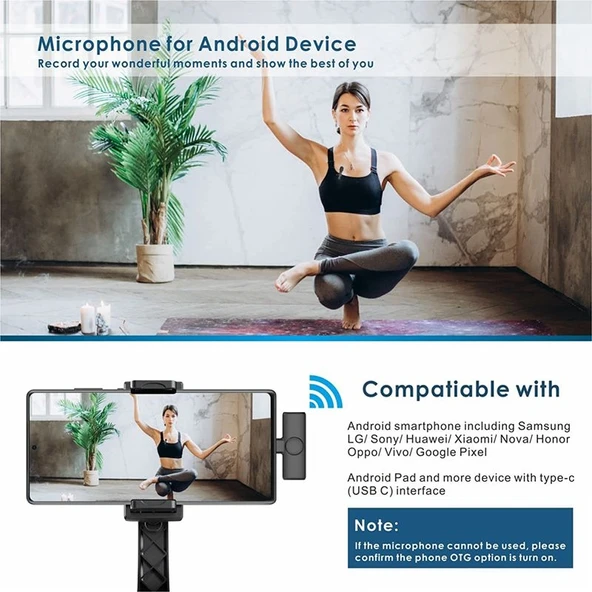One by One Kablosuz Yaka Mikrofonu Android Telefon ve Bilgisayar için USB C Alıcılı - 7