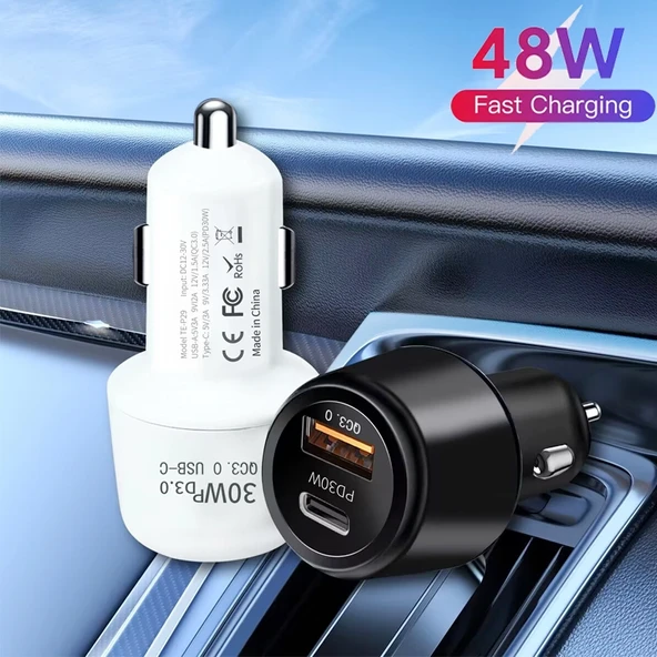 P29 48W PD30W ve QC3.0 18W Beyaz Çift USB Portlu Araç Şarj Cihazı - 3