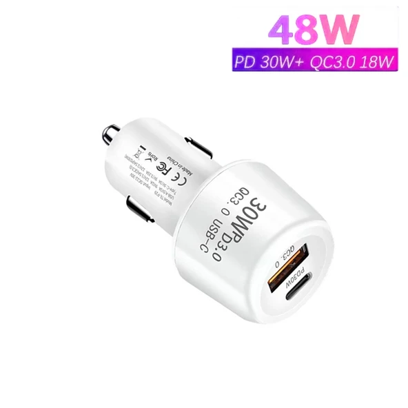 P29 48W PD30W ve QC3.0 18W Beyaz Çift USB Portlu Araç Şarj Cihazı - 2
