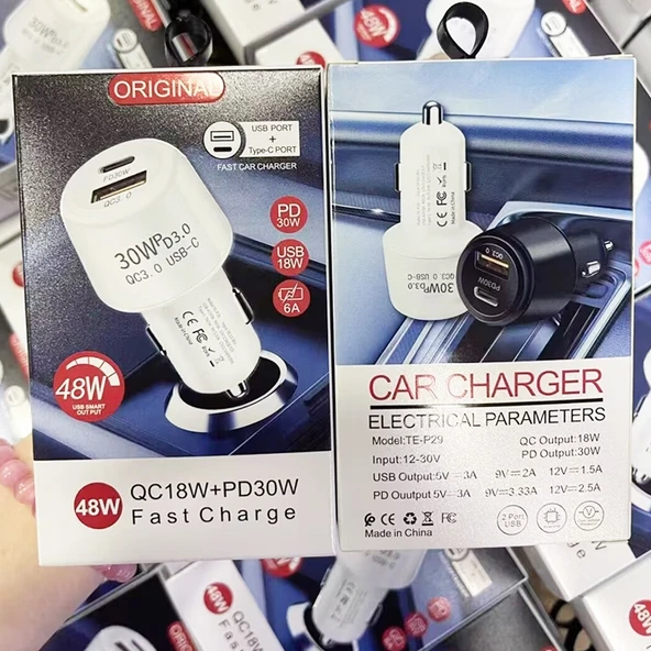 P29 48W PD30W ve QC3.0 18W Beyaz Çift USB Portlu Araç Şarj Cihazı - 6