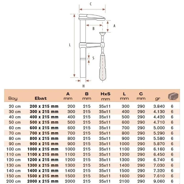 BULUT Uzun Çeneli İşkence 110 cm - 1100x215 mm - 3